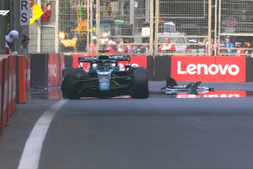 Formula 1: Bakıdakı qəzadan sonra bolidin ön hissəsi qopub