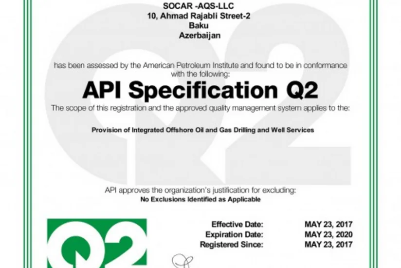 SOCAR-AQŞ Amerika Neft İnstitutunun “API Spec Q2” sertifikatına layiq görülüb