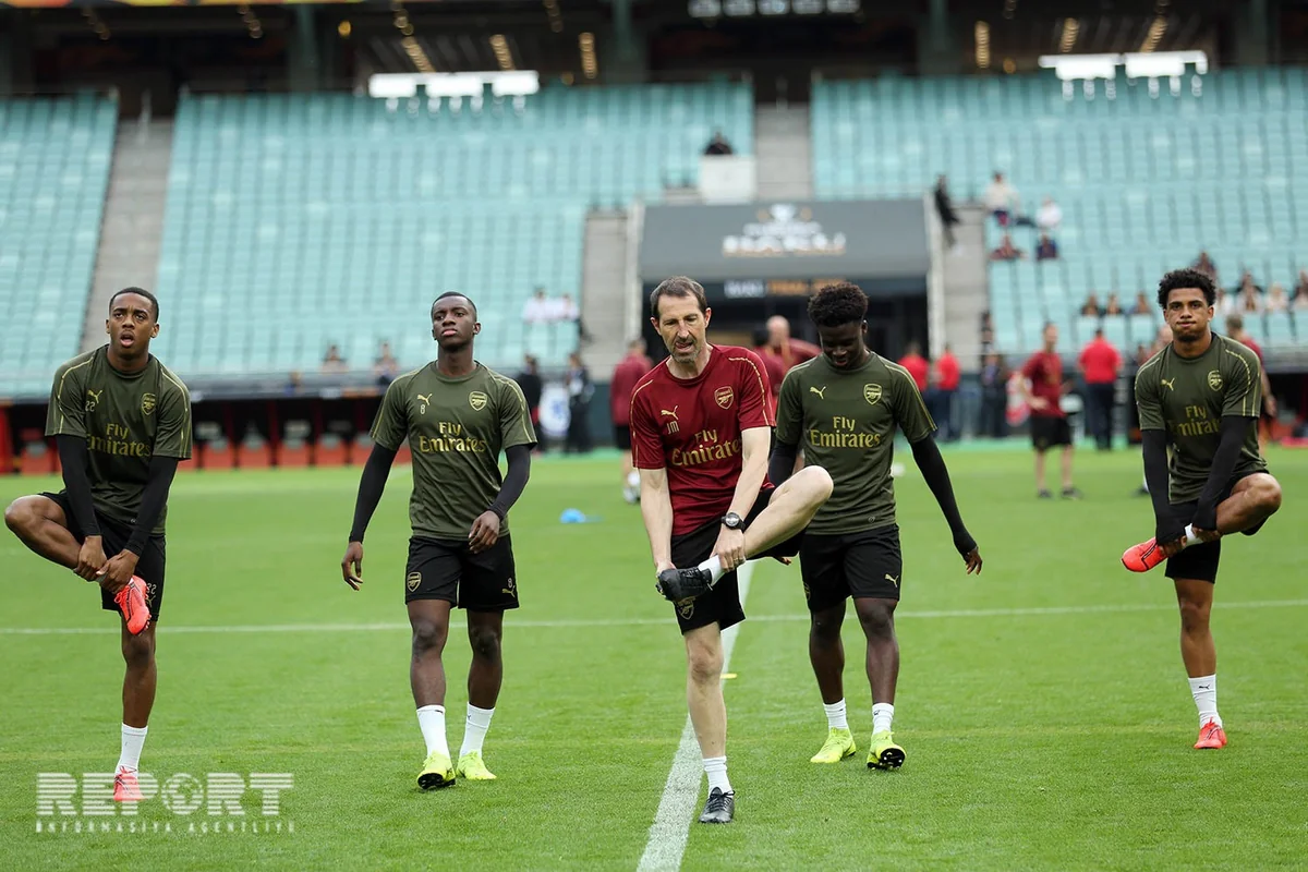 Arsenal UEFA Avropa Liqasının final oyunundan əvvəl Bakı Olimpiya Stadionunda məşqə çıxıb - FOTOREPORTAJ