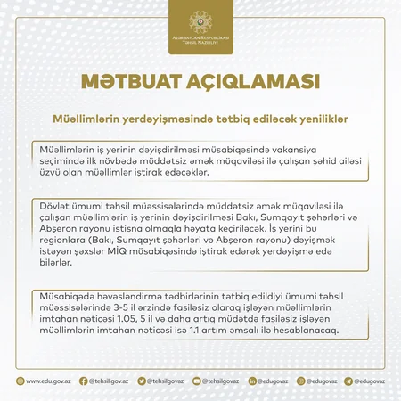 Müəllimlərin işə qəbulu qaydasında dəyişiklik edilib