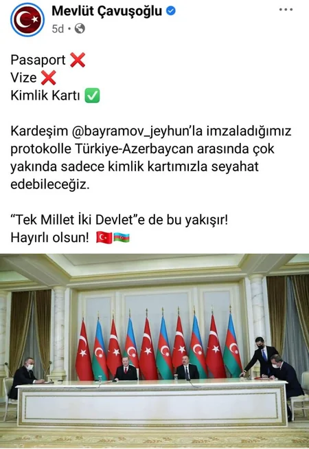 Türkiyə və Azərbaycan arasında pasport rejimi ləğv edilir