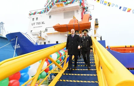 President Ilham Aliyev attended ceremony to launch first tanker built at Baku Shipyard