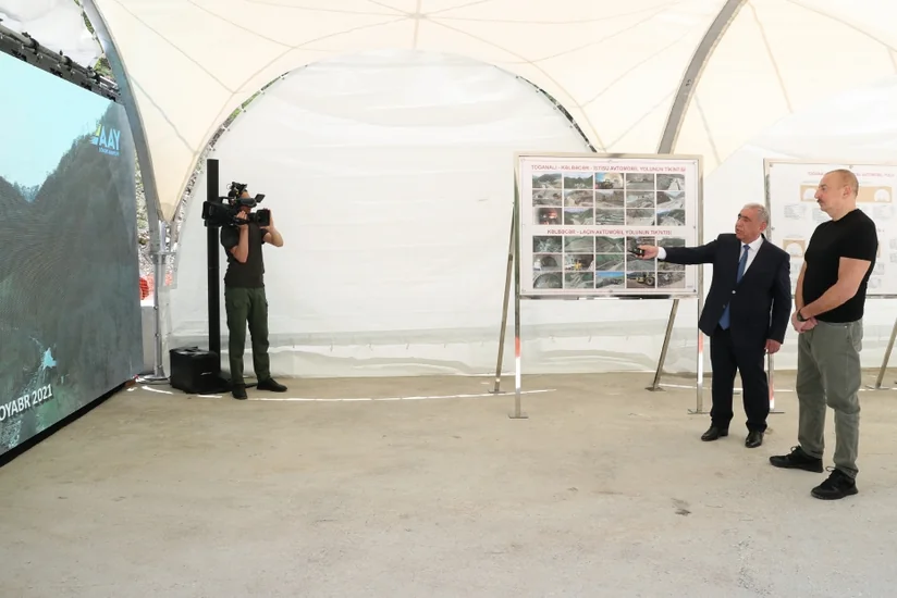 President of Azerbaijan Ilham Aliyev examines tunnels built on Toghanali-Kalbajar-Istisu highway and works done on Kalbajar-Lachin highway