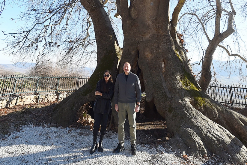 Prezident və birinci xanım Xocavəndin Şıx Dursun kəndində “Çinar müqəddəs yer” abidə kompleksinə baxış keçiriblər