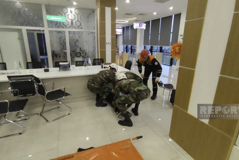 FHN Lənkəran “ASAN Xidmət”də mülki müdafiə təlimi keçirib