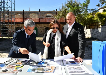 Ilham Aliyev and Mehriban Aliyeva visit Yukhari Govhar Agha Mosque in Shusha 
