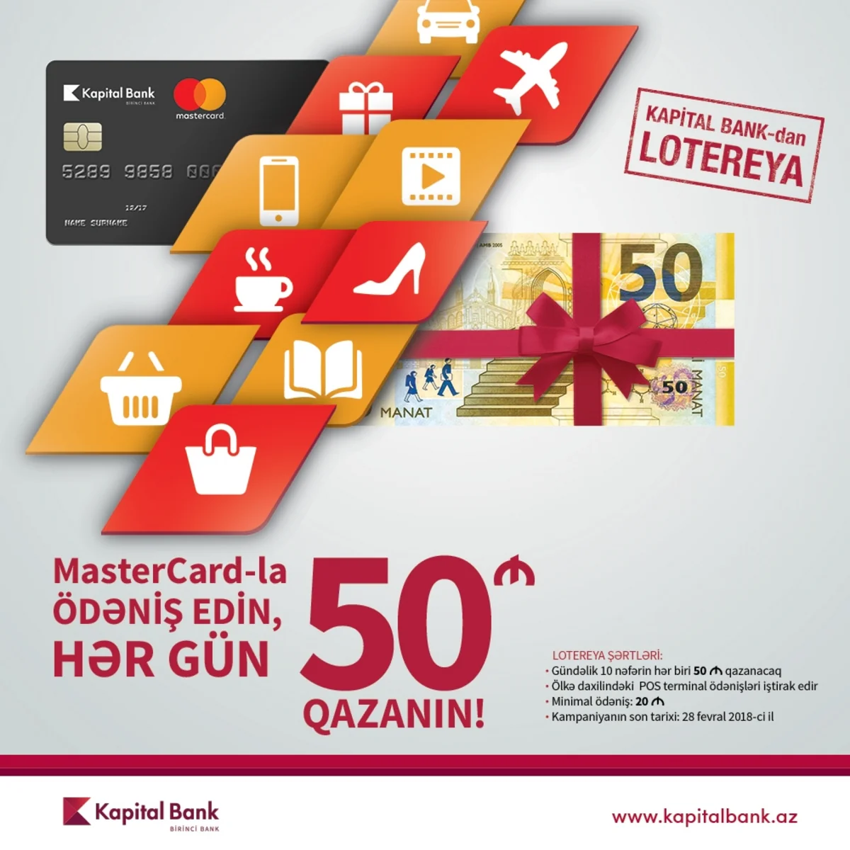 “Kapital Bank”ın 100-dən artıq kart sahibinin hər biri 50 manat qazanıb