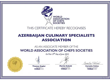Azərbaycan Kulinariya Mütəxəssisləri Assosiasiyası “Worldchefs”ə üzv olub
