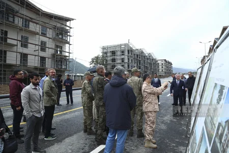 Foreign diplomats view construction of settlement, educational complex in Azerbaijan's Kalbajar