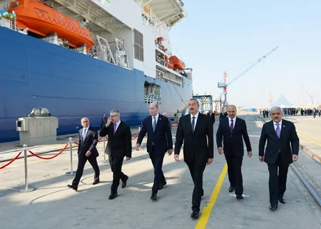 President Ilham Aliyev attends launch of Khankendi’ subsea construction vessel