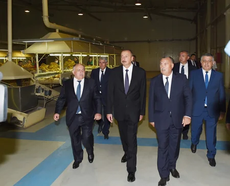 President Ilham Aliyev views tobacco processing plant in Zagatala
