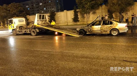 Bakıda minik avtomobili yanıb - FOTO - VİDEO - YENİLƏNİB
