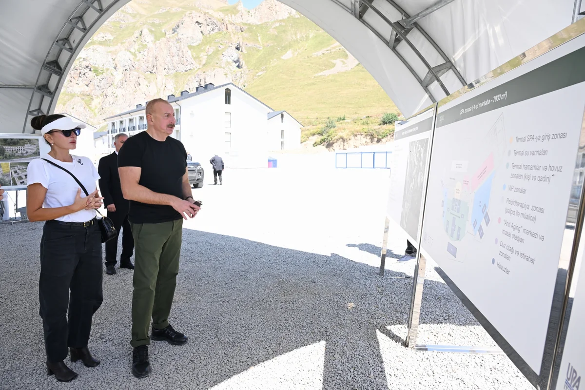 President Ilham Aliyev inspects construction progress of Istisu Treatment and Recreation Complex in Kalbajar district