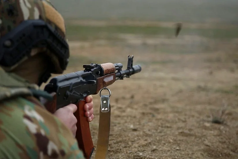 Practical exercises on fire training performed in Azerbaijani army