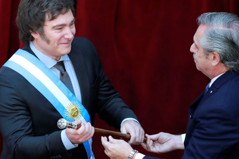 Argentina's dog-loving President Milei greets canine fan after inauguration