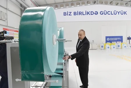 President Aliyev inaugurates medical face masks manufacturing enterprise