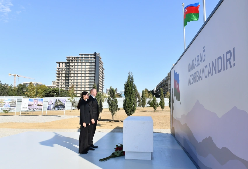 İlham Əliyev və Mehriban Əliyeva Bakıda inşası davam etdirilən Zəfər parkında olublar - YENİLƏNİB