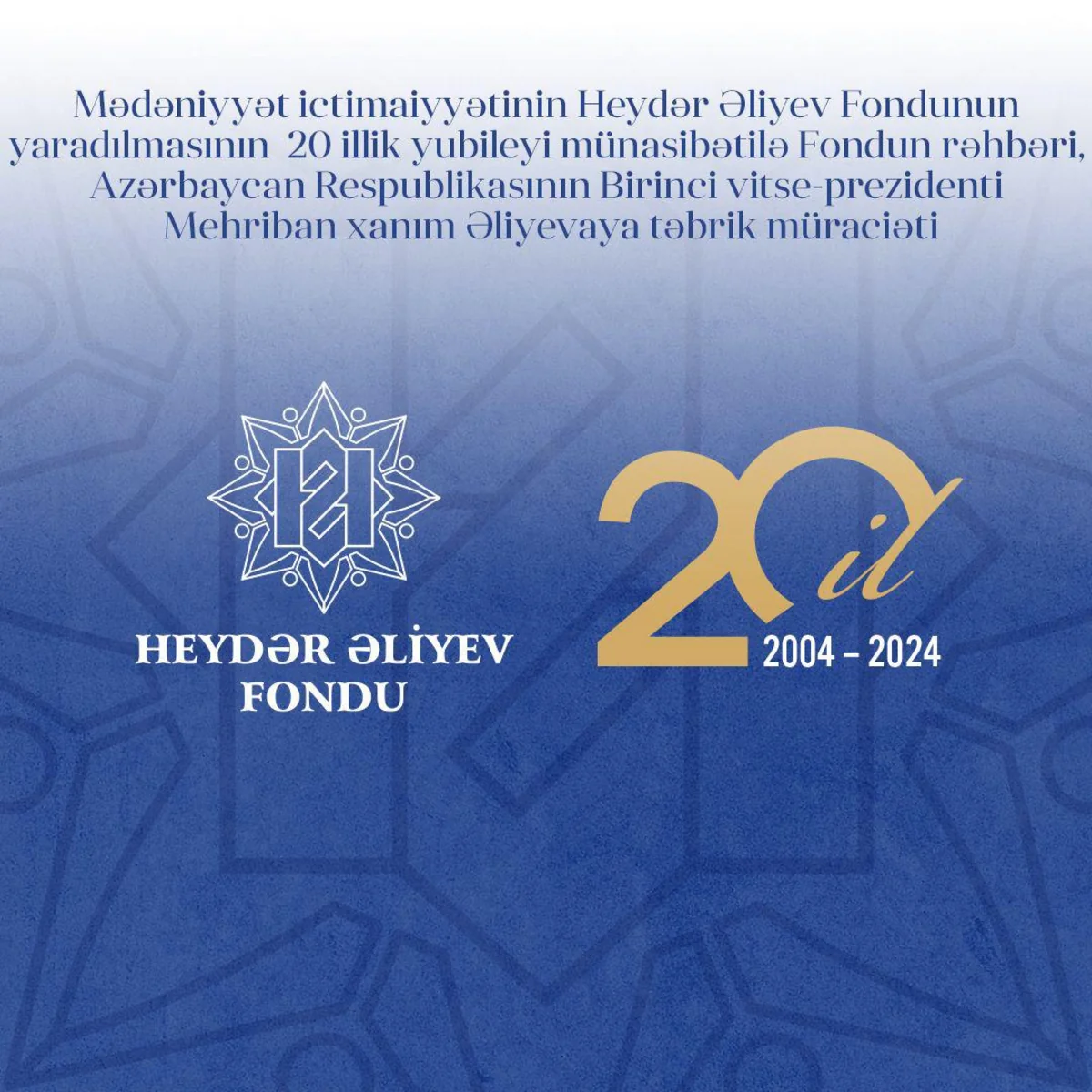 Mədəniyyət ictimaiyyətindən Heydər Əliyev Fondunun 20 illiyi münasibətilə Birinci vitse-prezidentə təbrik