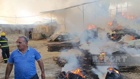 Salyanda 40 tonluq ot tayası yanıb