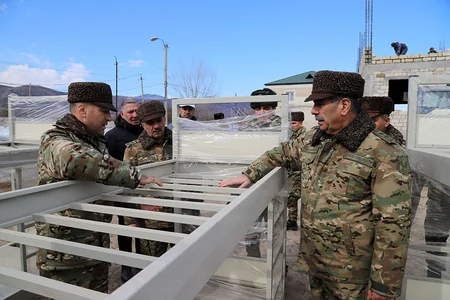 Defense minister views construction work in Azerbaijan's liberated territories