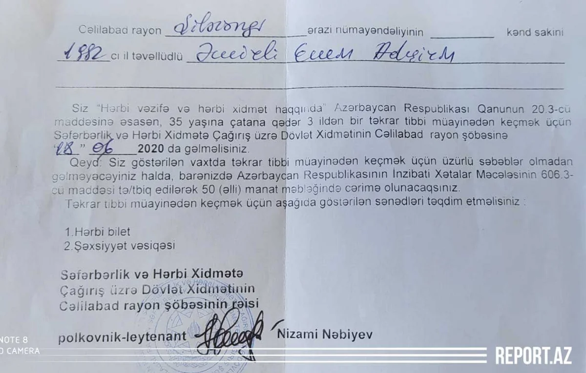 Azərbaycanda hərbi xidmət keçən gənc yenidən əsgərliyə çağırıldı