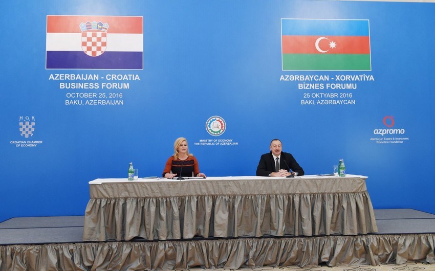 Azərbaycan və Xorvatiya prezidentləri Bakıda biznes forumda iştirak ediblər