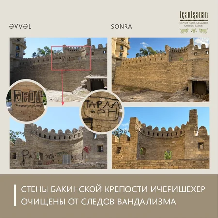 Крепостные стены Ичеришехер очищены от следов вандализма