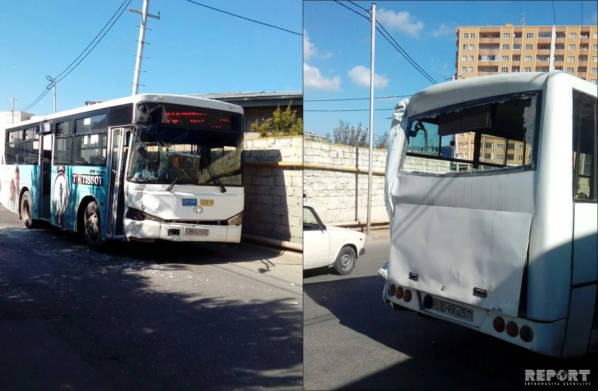 Bakıda iki marşrut avtobusu toqquşub, xəsarət alanlar var - FOTO
