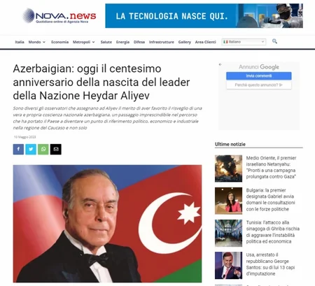 Xarici KİV-lərdə Ulu Öndər Heydər Əliyevin 100 illik yubileyi ilə bağlı məqalələr yayımlanıb