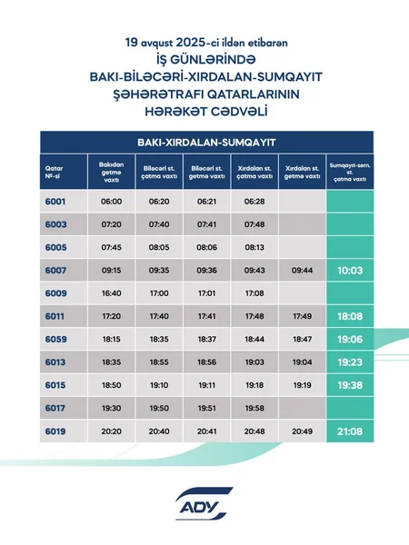 Abşeron dairəvi marşrutu üzrə qatarların qrafikində bəzi dəyişikliklər edilib