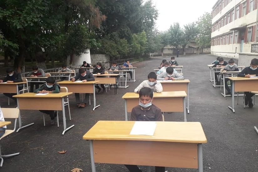 Azerbaijani students take open-air exam