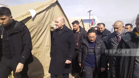Turkish interior minister visits base point of Azerbaijani rescuers