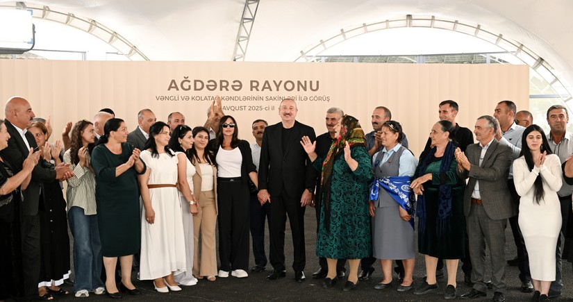 President Ilham Aliyev and First Lady Mehriban Aliyeva meet with residents of Vangli and Kolatag villages in Aghdara