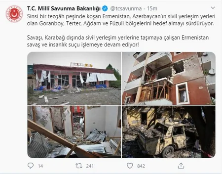 Turkish Defense Ministry: Armenia continues to commit war crimes