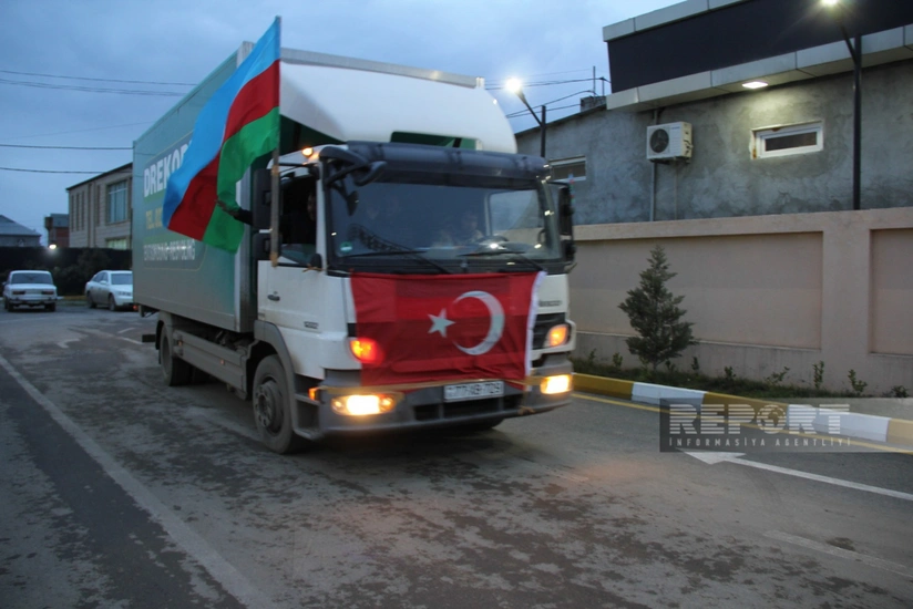 Cəlilabaddan Türkiyə üçün 16 yük maşını ilə yardım göndərilib