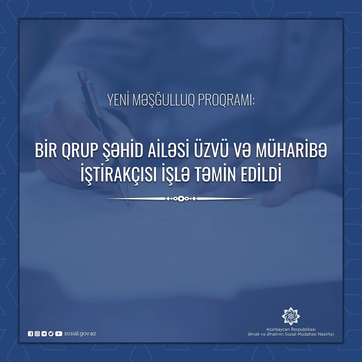 Daha bir qrup şəhid ailəsi və müharibə iştirakçısı işlə təmin edildi
