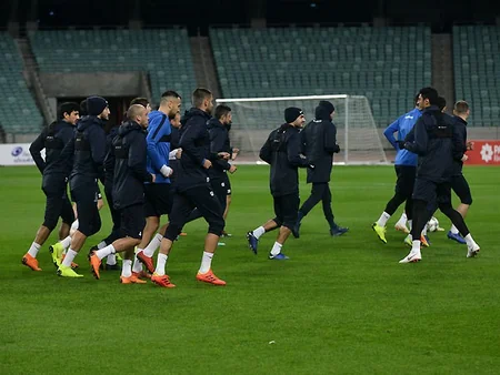 Azərbaycan yığması UEFA Millətlər Liqasındakı oyunlar ərəfəsində Bakı Olimpiya Stadionunda məşqə çıxıb