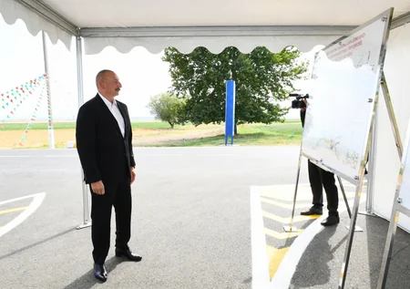 President Ilham Aliyev inaugurates highway in Goranboy
