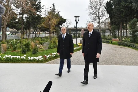 President Ilham Aliyev views ongoing renovation works in another park in Baku