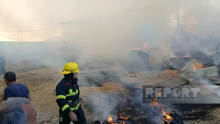 Salyanda 40 tonluq ot tayası yanıb