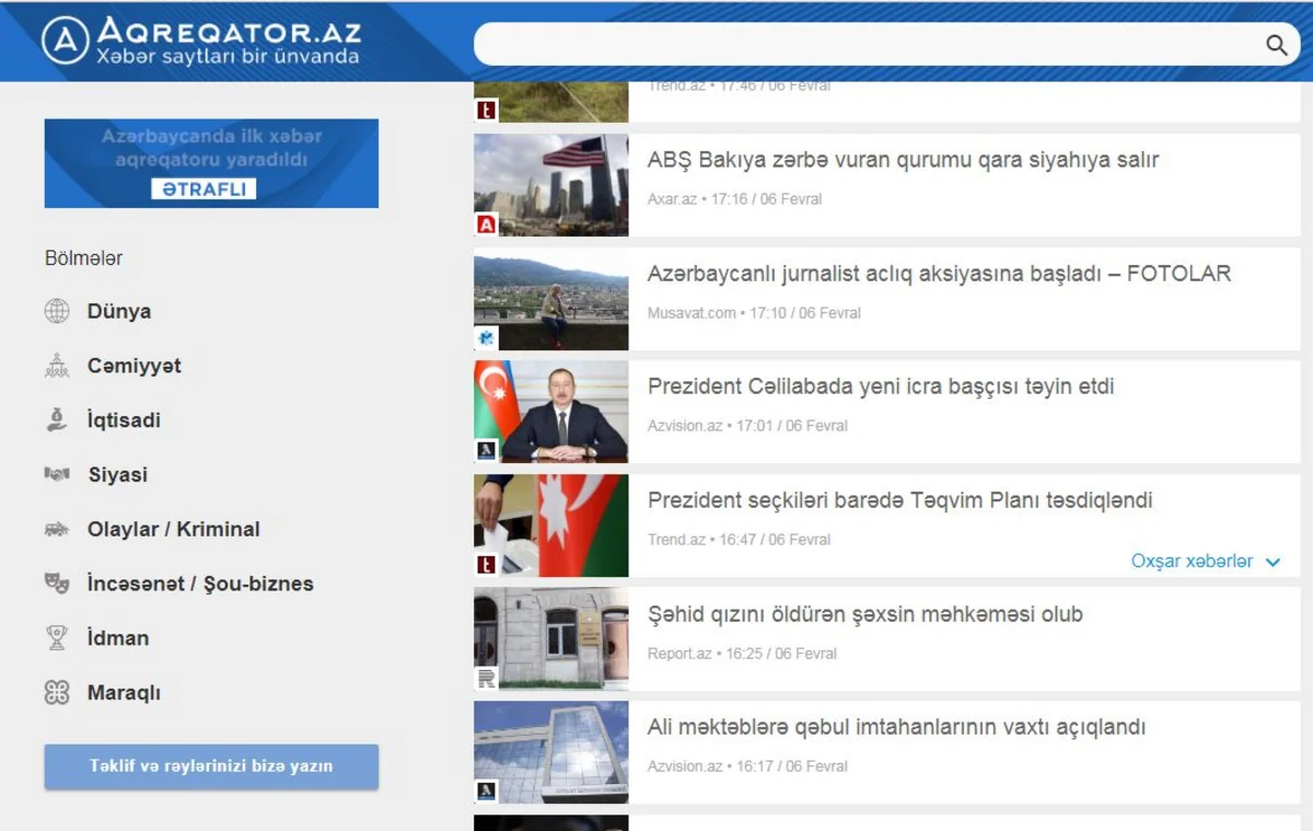 Azərbaycanda ilk aqreqator saytı yaradılıb