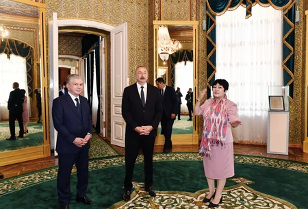 President Ilham Aliyev views Nurullaboy Palace Complex in city Khiva