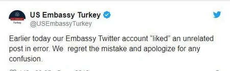 ABŞ diplomatı Twitterdə FETÖ tərəfdarına dəstəyə görə Türkiyə XİN-ə çağırılıb - FOTO