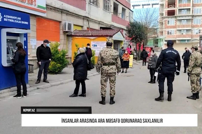 Bankomatlar qarşısında sosial məsafə qorunur - VİDEO