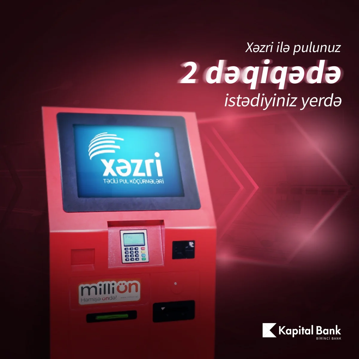 Kapital Bank предоставляет возможность отправлять средства с MilliÖn, а получать с банкоматов