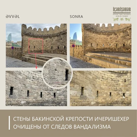 Крепостные стены Ичеришехер очищены от следов вандализма