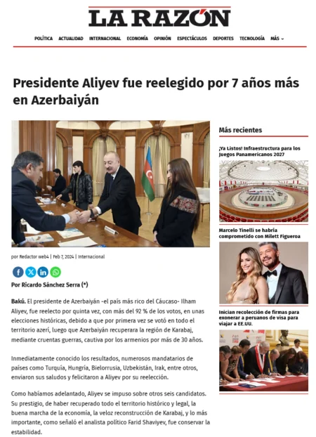 Azərbaycandakı növbədənkənar prezident seçkiləri Peru mətbuatında
