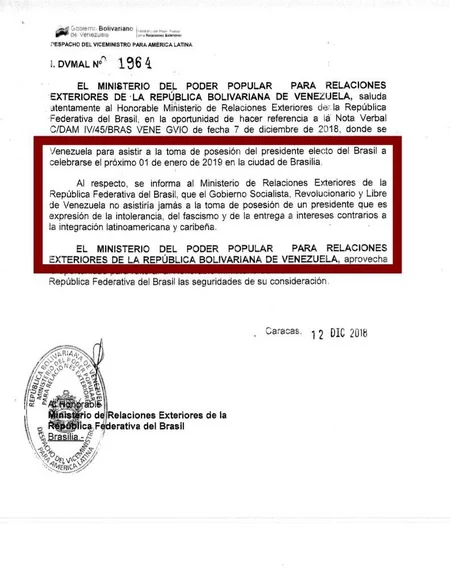 Мадуро отказался ехать на инаугурацию Болсонару