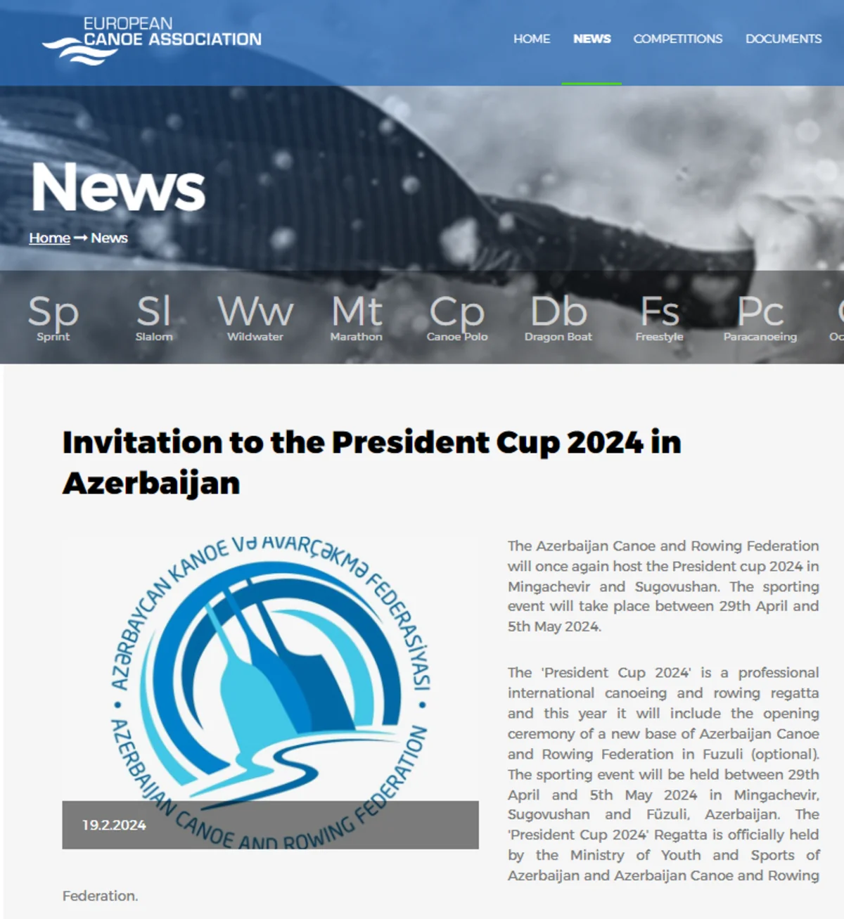 Avropa Kanoe Assosiasiyası “Prezident Kuboku-2024” reqatasını ikinci dəfə təqvim planına daxil edib