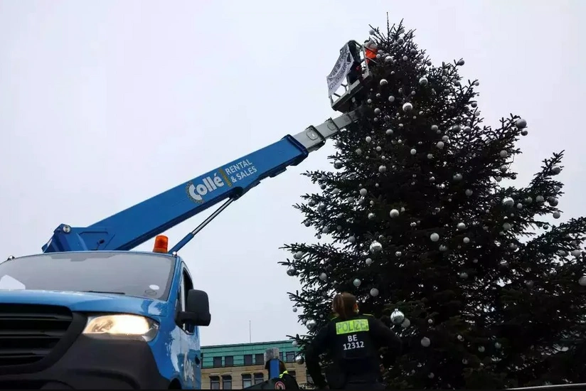 Климатические активисты отпилили верхушку рождественской ели в Берлине